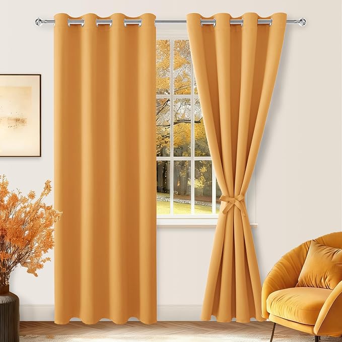 Blackout Curtains for Bedroom, 52 x 84 Inches Long, Pumpkin Orange | Thermal by Hiasan