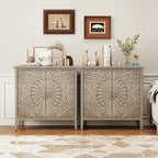 Carved Buffet Cabinet with Floral Pattern & Gold Handle, 31.5" W Distressed by LFGUIZO