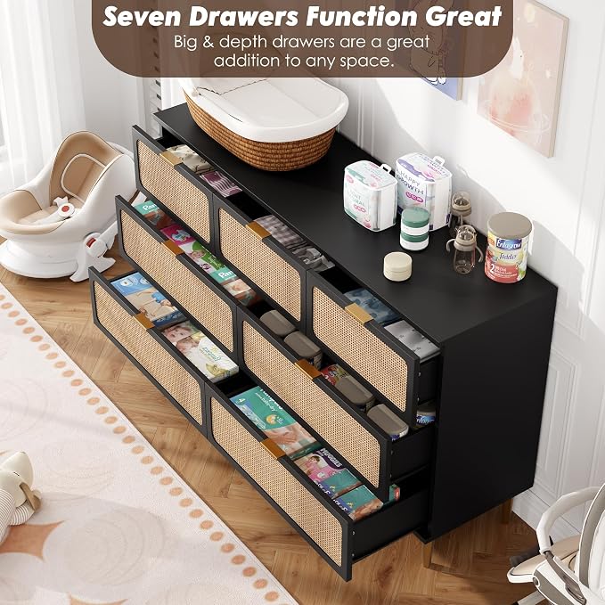 GarveeHome Rattan 7 Drawer Dressers - Image 4