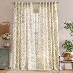 Green Vintage Floral Linen Curtains Farmhouse 50W X 96L 2 Panels | Elisa Series - Image 2