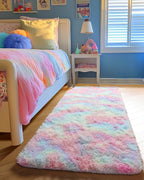 Rainbow Runner Rugs for Girls Bedroom Plush Fluffy Hallway Rug 2x6 Ft | Kawaii - Image 4