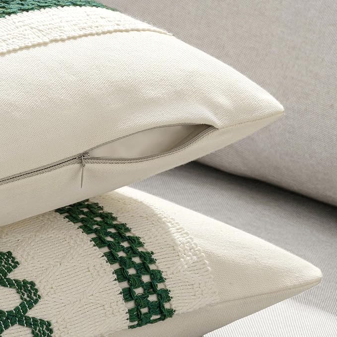 MIULEE Set of 2 Dark Green Boho Decorative Lumbar Pillow Covers 12x20 Inch | - Image 5