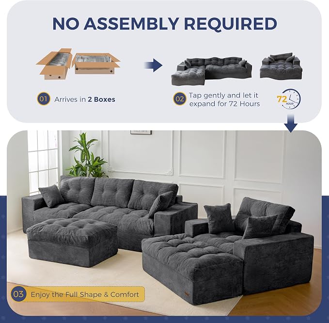 MAXYOYO Sectional Sofa Couch and Chaise Lounge, L Shaped Modern Cloud Couch - Image 7