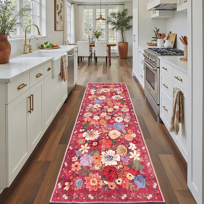 Red Floral Hallway Runner Rug 2x8 by WelcometoBabovid