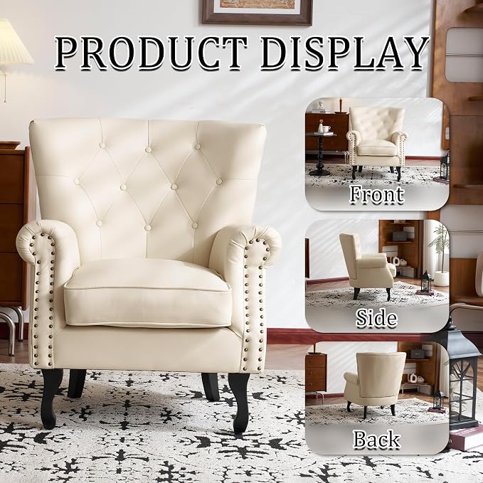 Modern Faux Leather Accent Chair, Upholstered Mid-Century Armchair - Image 9