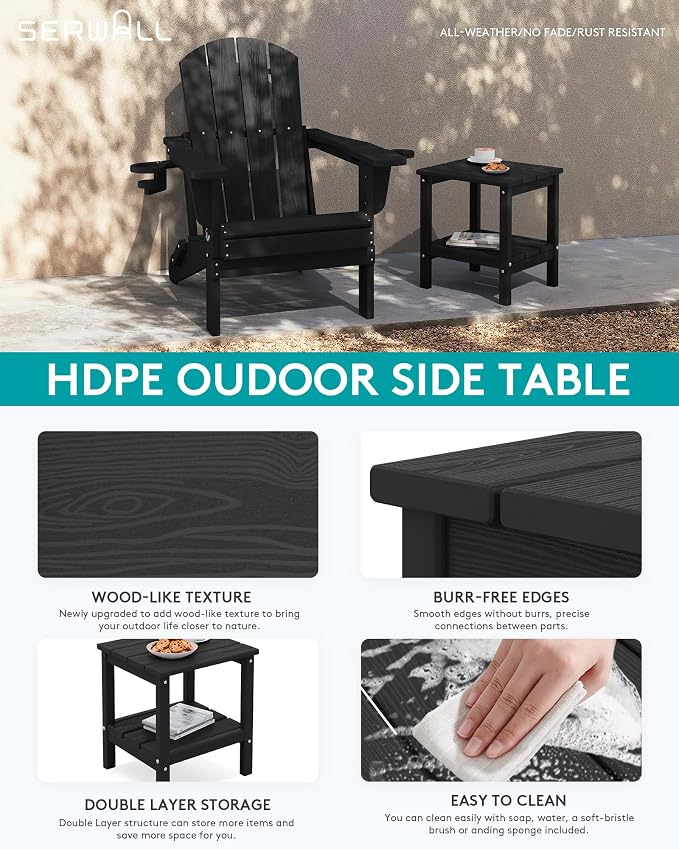 SERWALL 2-Tier HDPE Outdoor Side Table, Weatherproof Rectangular Adirondack - Image 5