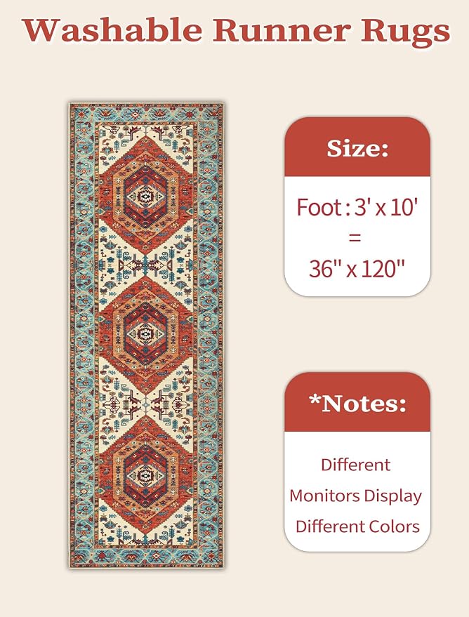 SERISSA 3x10 Washable Non Slip Boho Runner Rug - Image 6
