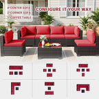 CHABATREE 7pcs Outdoor Patio Furniture Sets, Rattan Conversation Sectional Set - Image 6