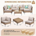 Jing's Villa 7-Piece Outdoor Patio Furniture Set, Ratten Conversation Sectional - Image 7