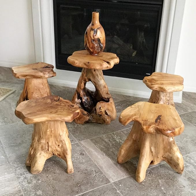 UKN Cedar Roots Naturally Shaped Mushroom Stool Side Table Stand Natural Cabin - Image 2