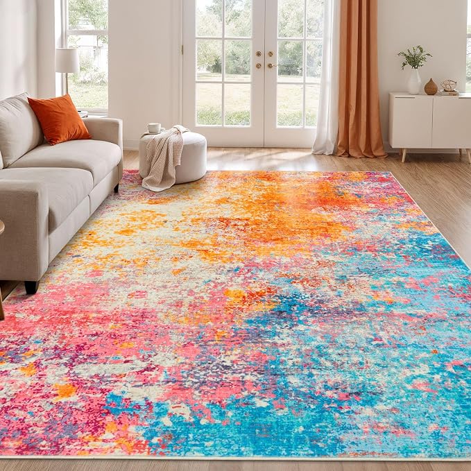 Rugflix 6x9 Area Rugs for Living Room, Washable Colorful Rainbow Large Rug | by RugflixAreaRugs