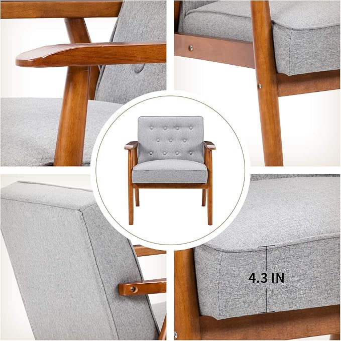 UNICOO® Mid-Century Retro Modern Accent Chairs, Solid Wood Armrest Lounge - Image 7