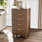 VINGLI Fluted Tall Dresser 5 Drawer, 23.66" W Chest of Drawers, Walnut Wood - Image 9