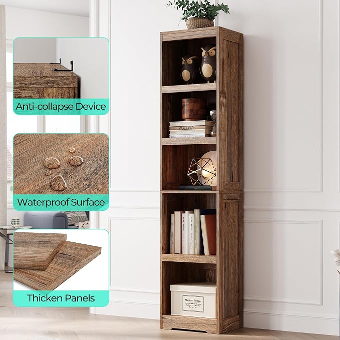 LINSY HOME 5-Shelf Bookcase, Narrow Bookshelves Floor Standing Display Storage - Image 5