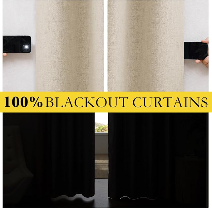 NICETOWN Cream 100% Blackout Linen Curtains 54 inch Long Burg - Image 4
