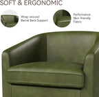 Swivel Barrel Accent Chair, Round Faux Leather Living Room Arm Chairs, Modern - Image 3