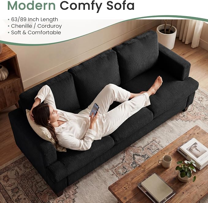 3 Pieces Corduroy Couch Set for Living Room, 7 Seats Cloud Sofa, Deep Seat - Image 5