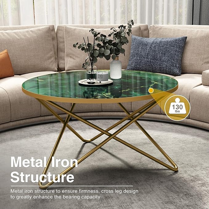 HLR Round Coffee Table with Green Faux Marble Top - Image 4