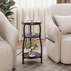 Round Side Table with Power Outlet & USB Ports, 3-Tier End Table with Storage - Image 5