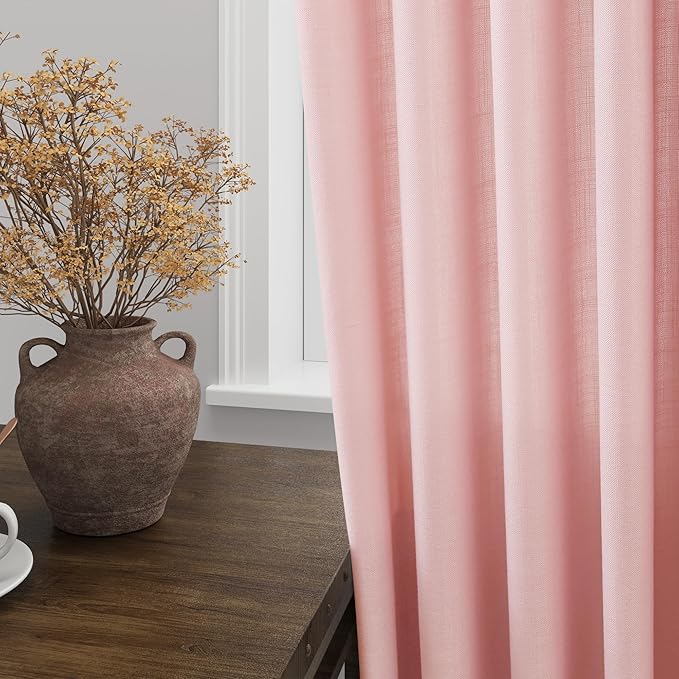 Pink Linen Curtains 102 Inches Long Rod Pocket Back Tab Drapes 2 Panels Set - Image 4