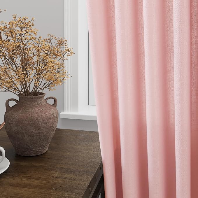 Pink Linen Curtains 84 Inch Length 2 Panels Set - Image 5