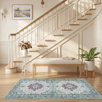 RELEANY Washable Area Rug, Runner 2'6"x5', Teal Green/White/Navy | Non-Slip - Image 3