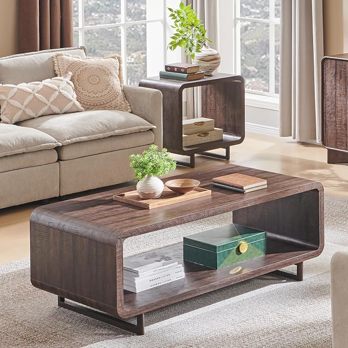 IFGET 48" Modern Coffee Table, 2-Tier Minimalist Center Table - Image 3