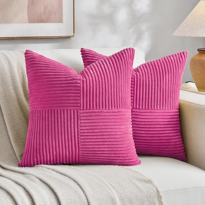 Fancy Homi 2 Packs Hot Pink Samll Decorative Throw Pillow Covers 14x14 Inch by Fancy+Homi