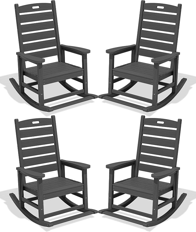 SERWALL Outdoor Rocking Chair Set of 4, Oversized HDPE Patio Rocking Chair by SERWALL