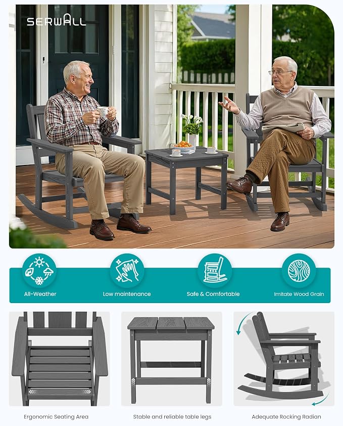 SERWALL Outdoor Rocking Chair Set of 2 - Image 7