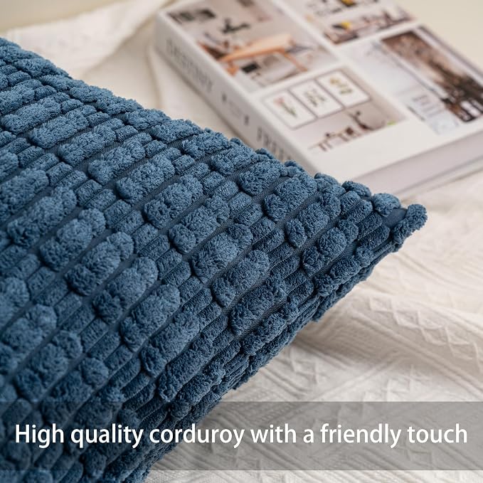Aegero Pack of 2 Corduroy Decorative Throw Pillow Covers 16x16 Inch, Teal | - Image 2