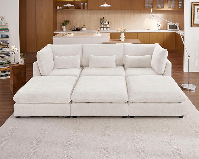 115" Oversized Chenille Couch Modular Sectional Sofa, Washable Cloud Couch by CHICHOUSE