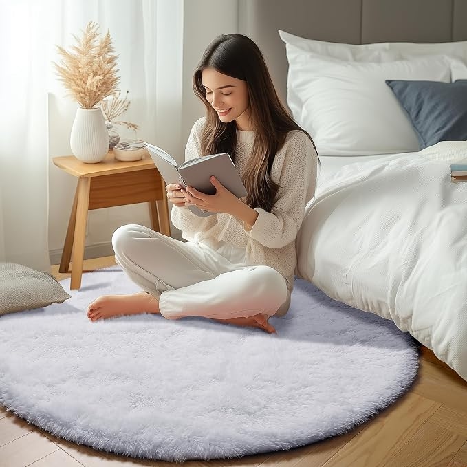 White Round Area Rug 4ft, Soft Bedroom Circle Rugs Floor Mat - Image 6