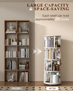 4-Tier Solid Wood Rotating Bookshelf on Wheels, 360° Spinning Book Shelf Tower - Image 3