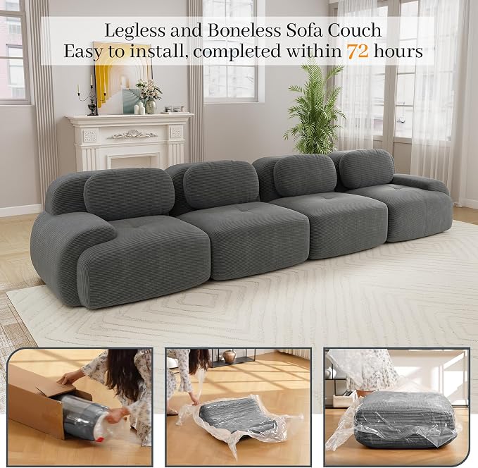 Boneless Sectional Couch, No Assembly Required, 152.7” Modular Cloud Sofa - Image 9