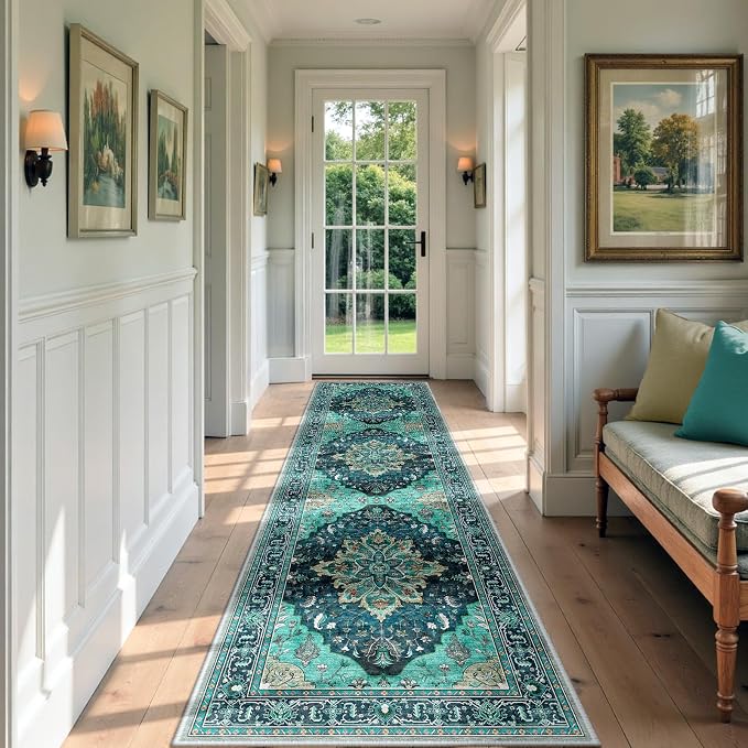 RELEANY Washable Area Rug, Runner 2'x7', Teal | Non-Slip, Water Repellent - Image 2