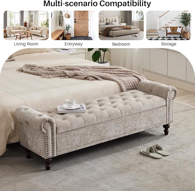 SOFTHION Storage Bench for Bedroom, Upholstered Chenille Storage Ottoman - Image 8