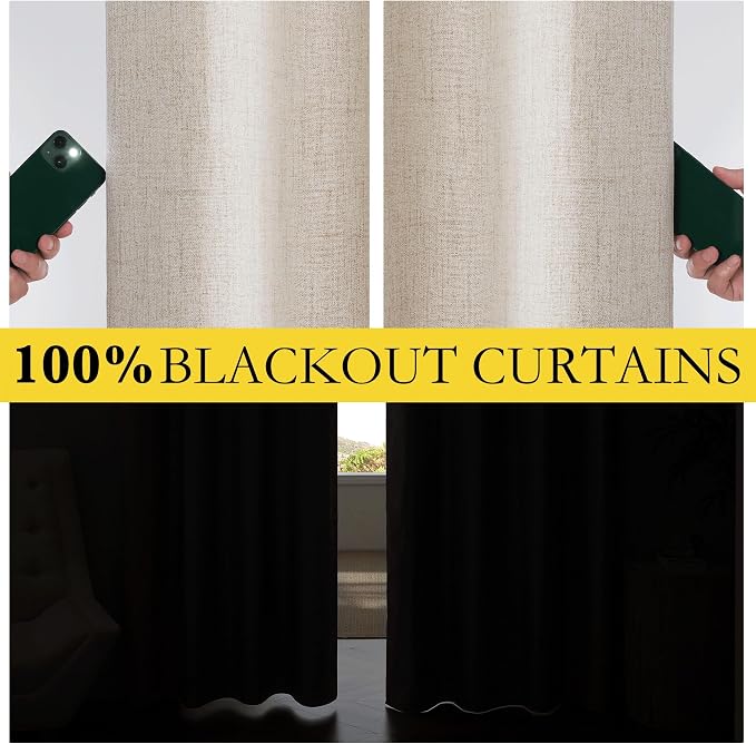 NICETOWN Natural Linen 100% Blackout Short Curtains 48 inches 2 Panels | - Image 4