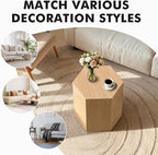 H 18.9in Hexagonal Natural Wood Side Table, Farmhouse Coffee Table - Image 8