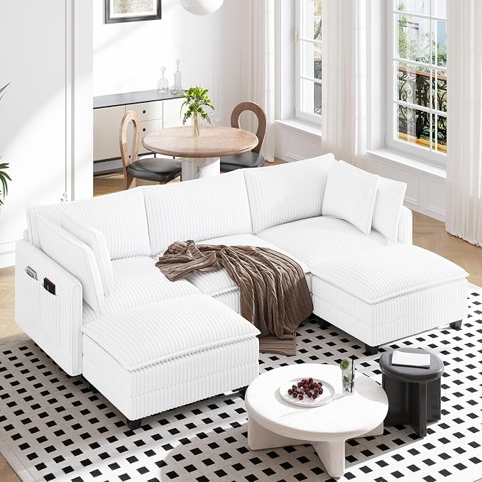 Vesgantti 109" U Shaped Cloud Sectional Sofa, Comfy Corduroy Upholstered by Vesgantti