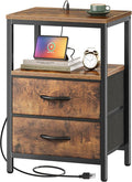 Huuger Nightstand with Charging Station, Fabric Drawers, End Table with Open by Huuger