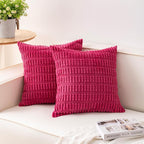 Pack of 2 Corduroy Decorative Throw Pillow Covers 24x24 Inch, Rose Red | Fall by Unknown