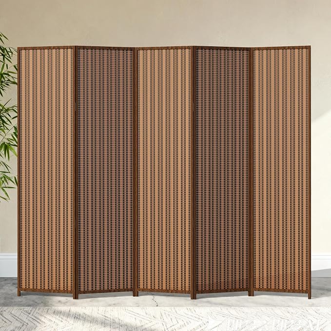 5 Panel Room Divider and Extra Wide Folding Privacy Screen, Bamboo Room Divider by cocosica