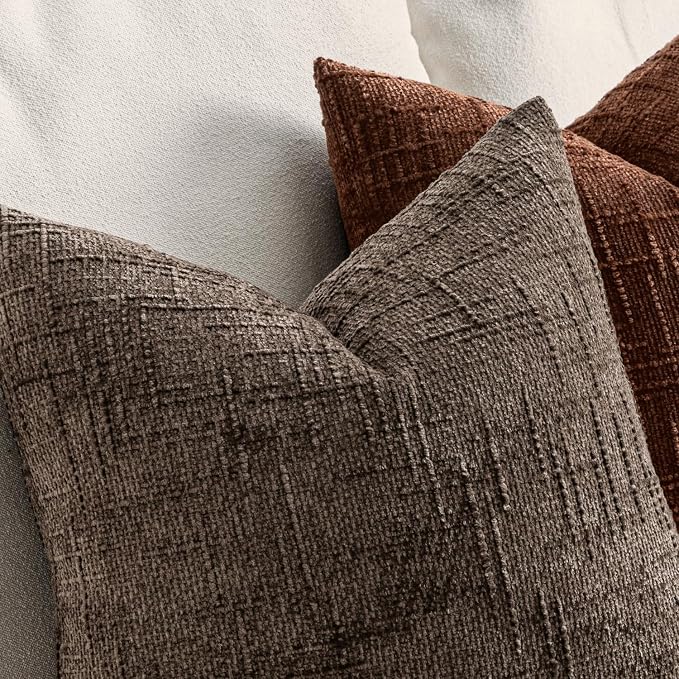 MIULEE Chenille Textured Fall Throw Pillow Covers Brown 18x18 Set of 2 | Slubby - Image 3