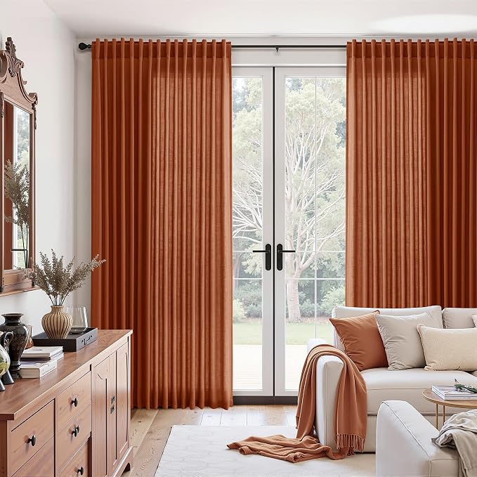 Extra Wide Linen Curtains for Living Room 84 Inches Long Terracotta Light - Image 6