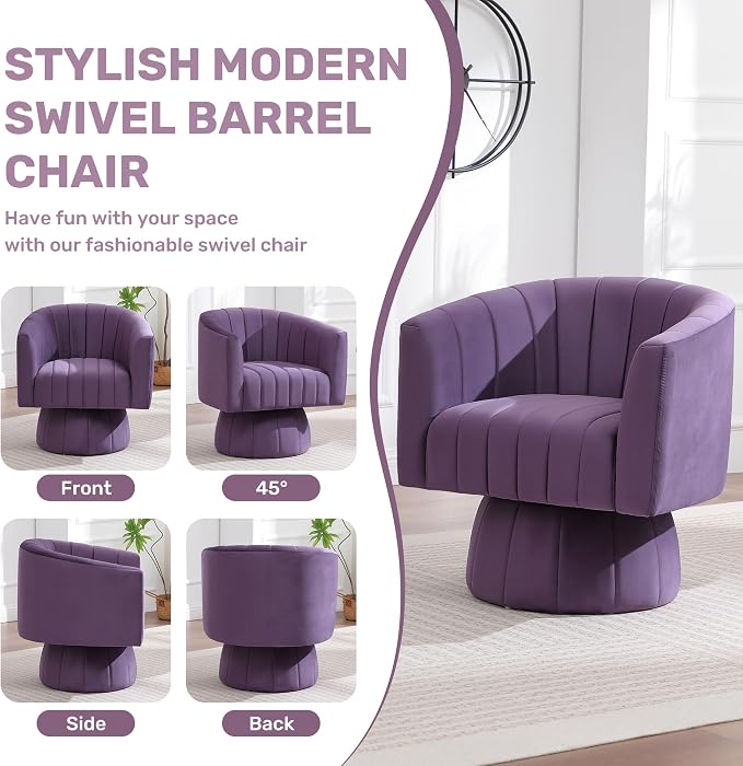 Swivel Accent Barrel Chair, Cute Comfy Small Round 360° Arm Chair. Velvet Club - Image 6