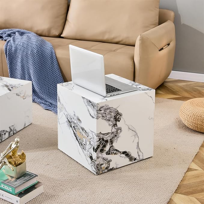 Side Table, End Table with White Marble Grain, Modern Beside Sofa Couch Tables - Image 3