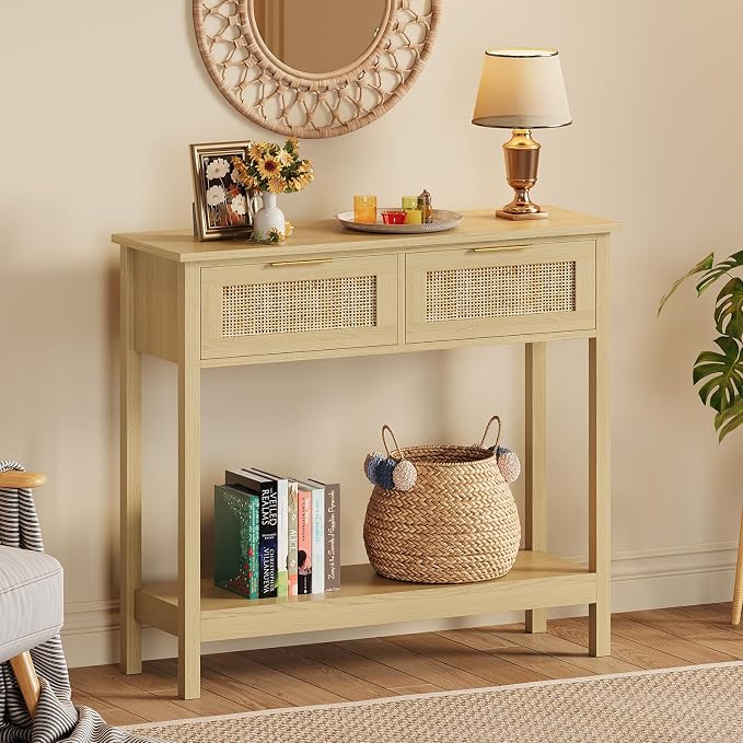 Trironsun Farmhouse Rattan Console Table - Image 2
