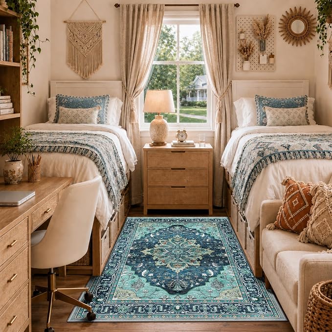 RELEANY Washable Area Rug, Teal | Non-Slip, Water Repellent, Pet Friendly - Image 2