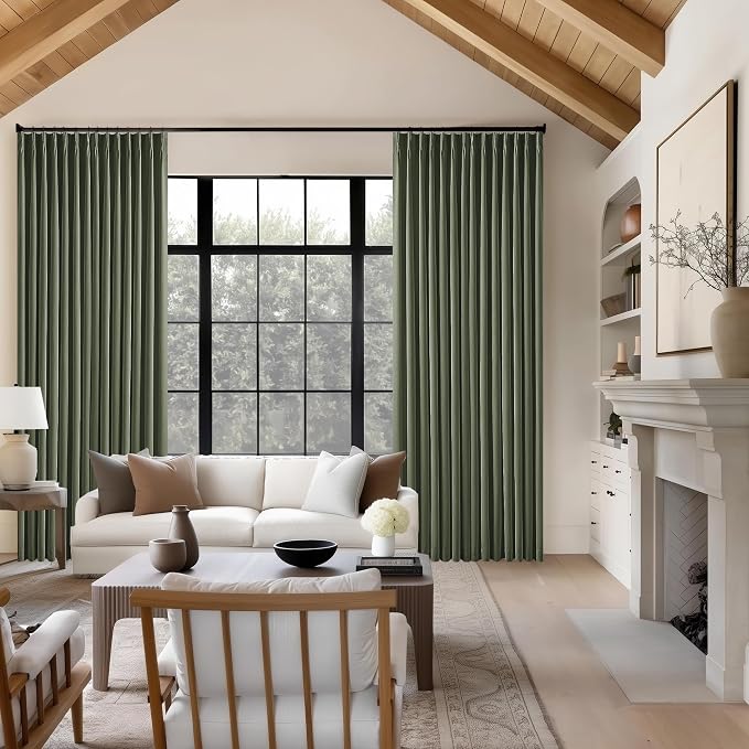 Olive Green Linen 100% Blackout 120 Inch Curtains - Image 7